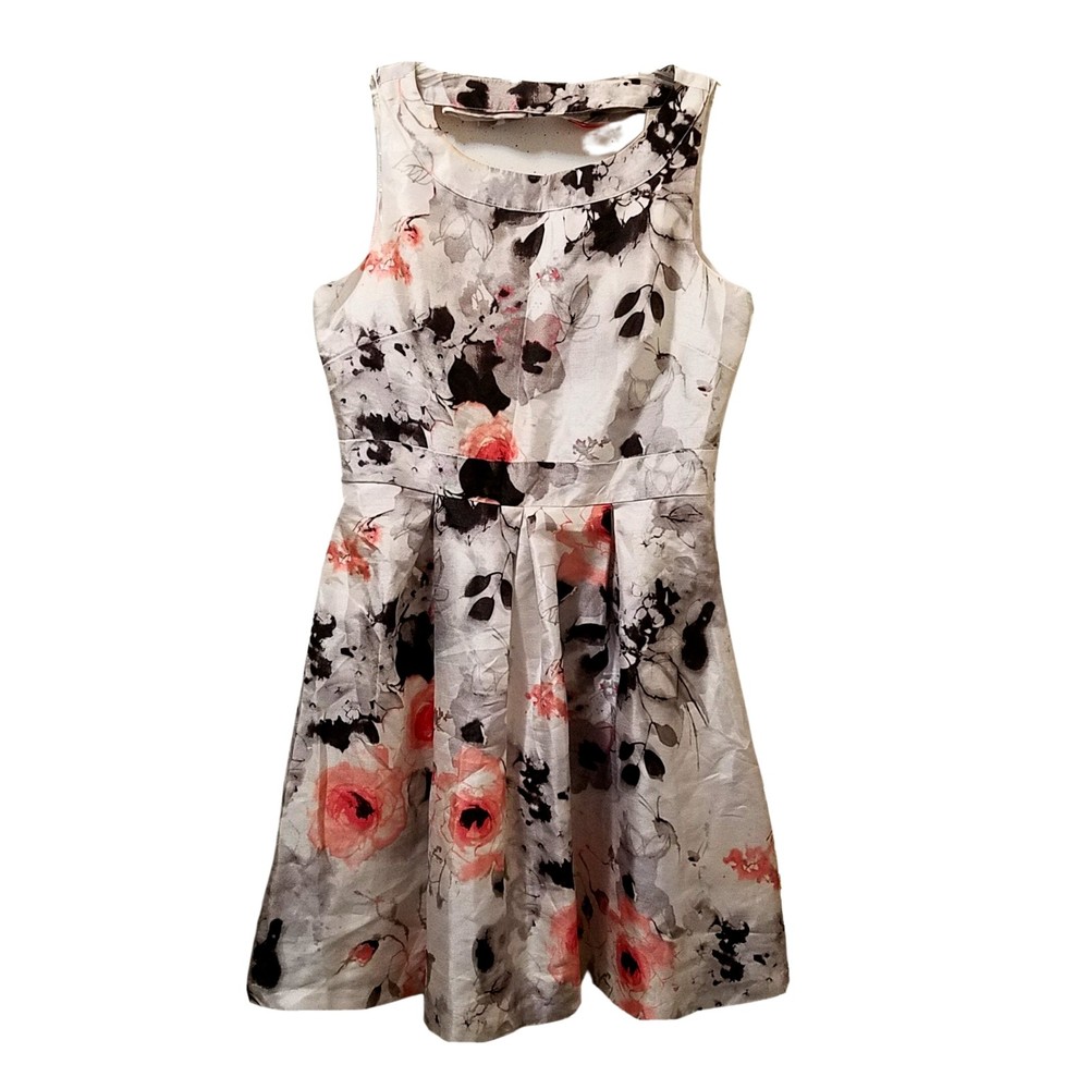 Studio One New York White Multicolor Floral Fit & Flare Shimmery Dress Size 8